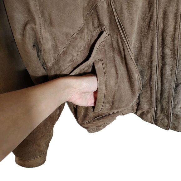Vintage 80s Women’s Brown Suede Bomber Jacket Zip Up MEDIUM Pockets Soft Leather - Picture 5 of 13